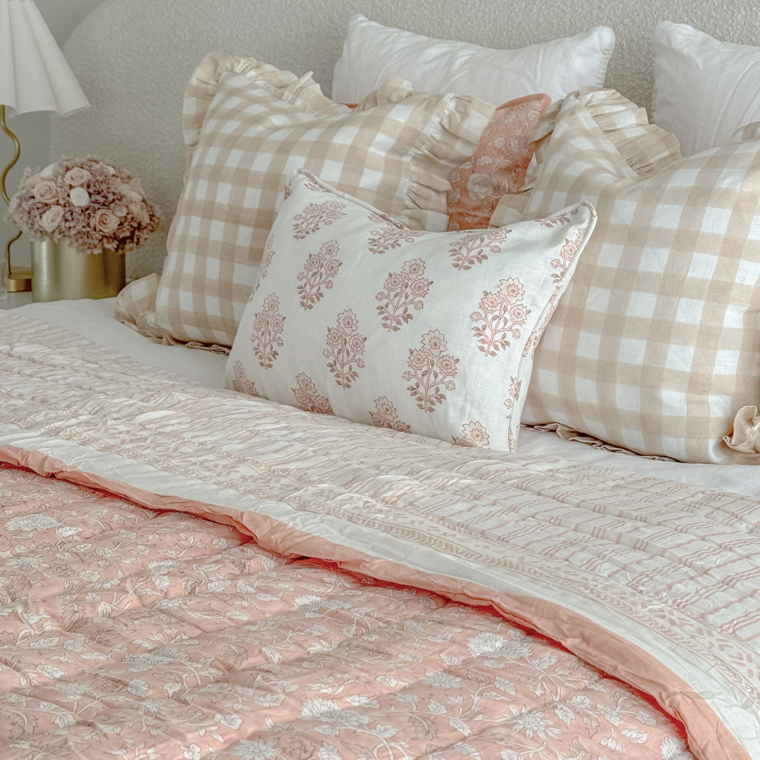 Pink Gingham Linen Cushion 14x20
