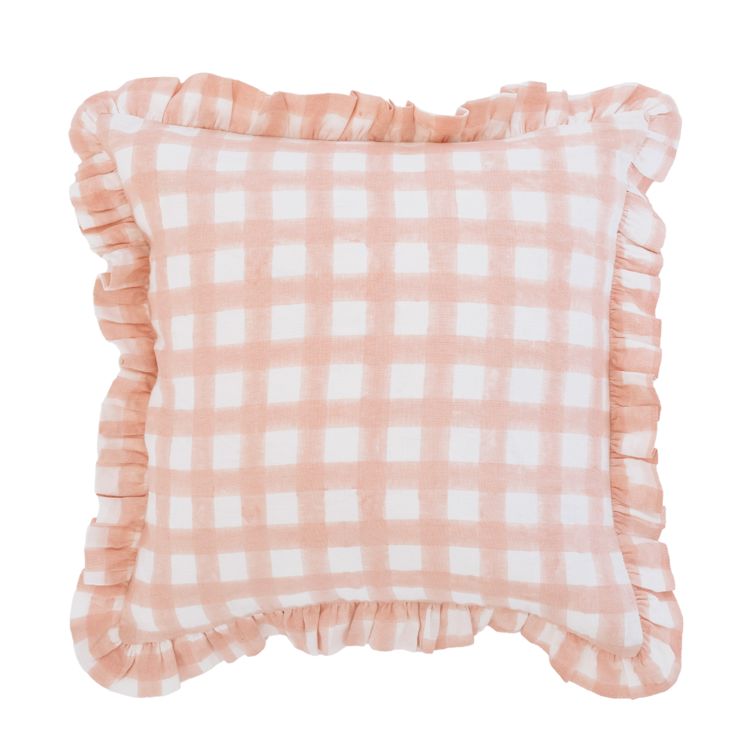 Pink Gingham Linen Cushion 20x20
