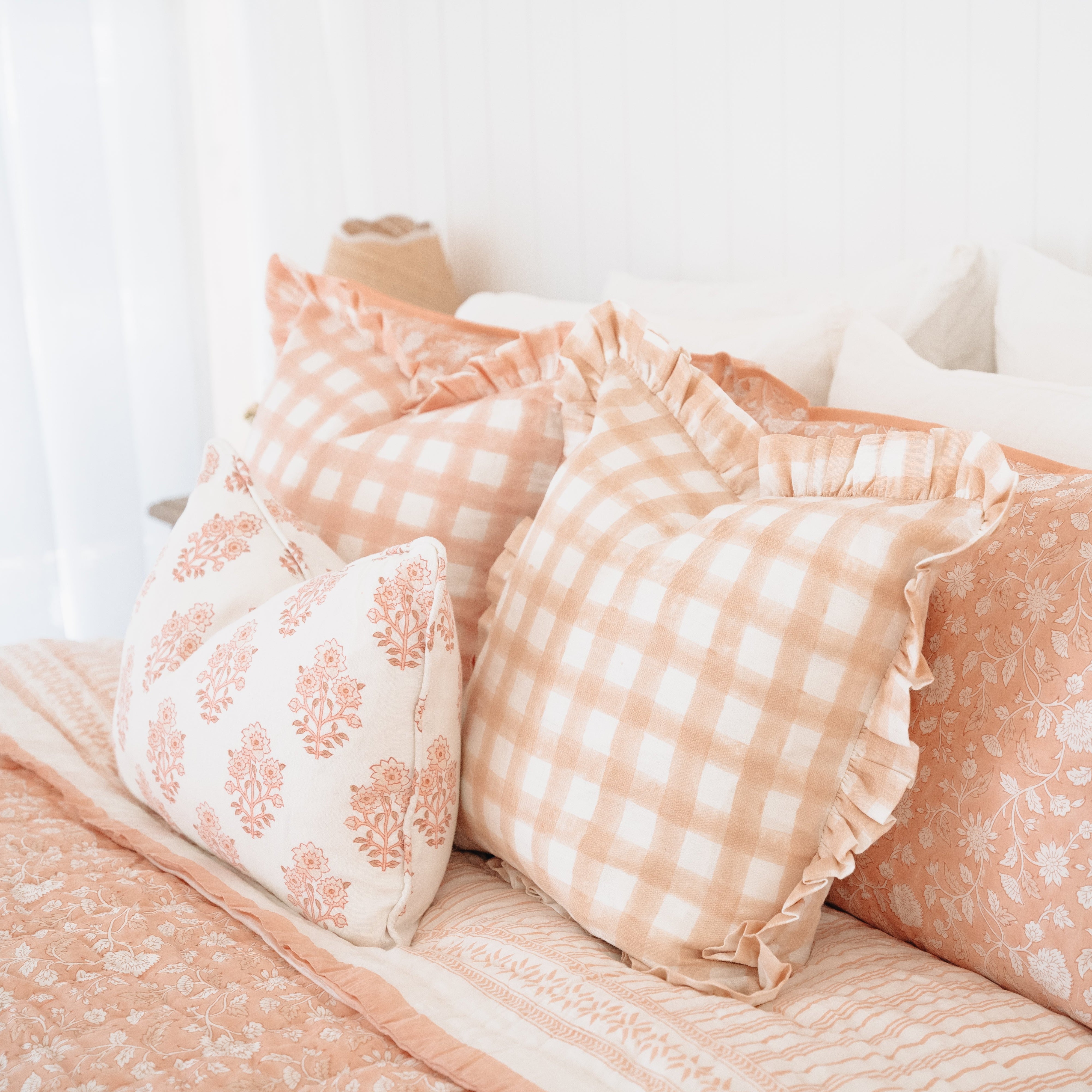 Pink Gingham Linen Cushion 14x20